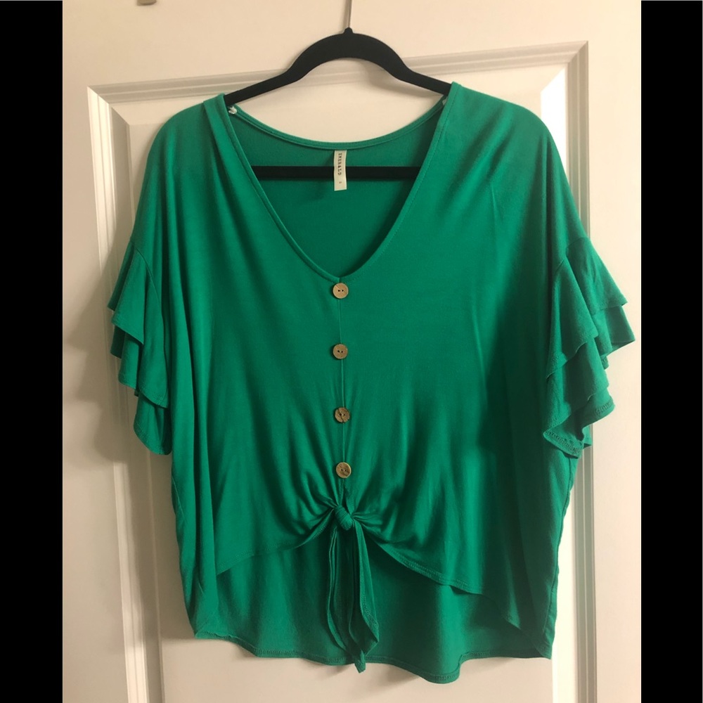 Size Medium emerald green tie front shirt